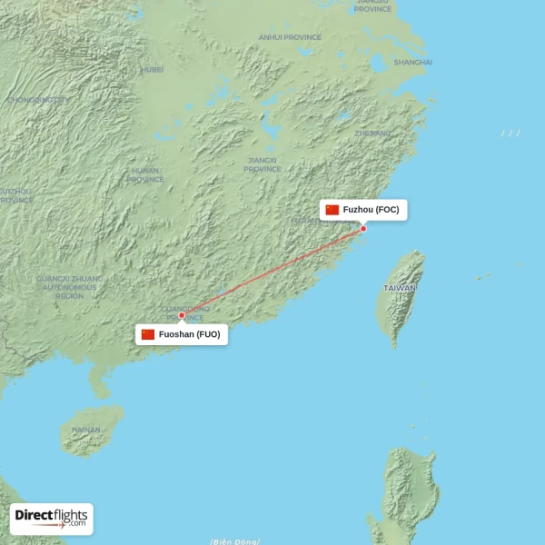 Fuzhou - Fuoshan direct flight map