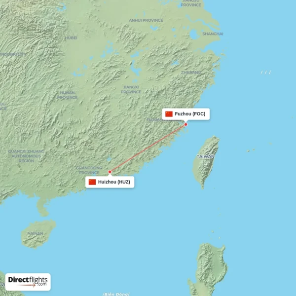 Fuzhou - Huizhou direct flight map