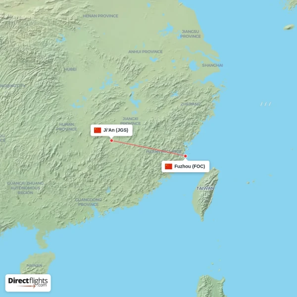Fuzhou - Ji'An direct flight map