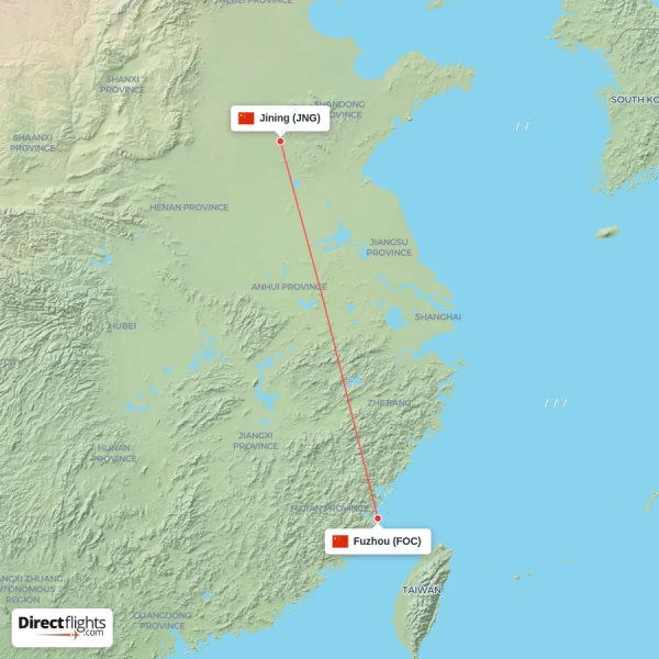 Fuzhou - Jining direct flight map