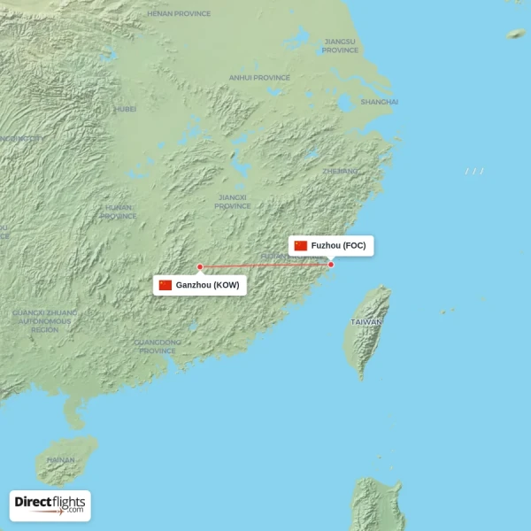 Fuzhou - Ganzhou direct flight map