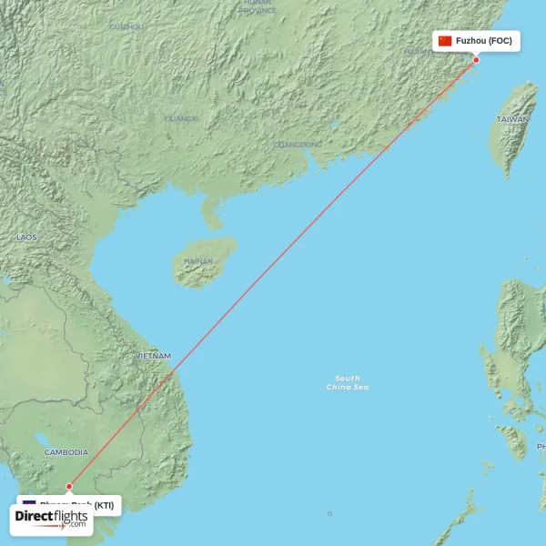 Fuzhou - Phnom Penh direct flight map