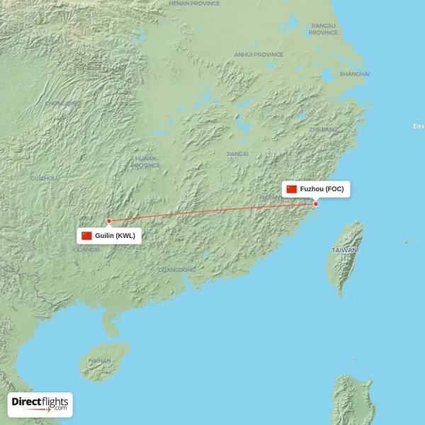 Fuzhou - Guilin direct flight map