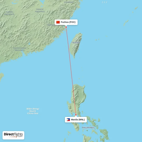 Fuzhou - Manila direct flight map