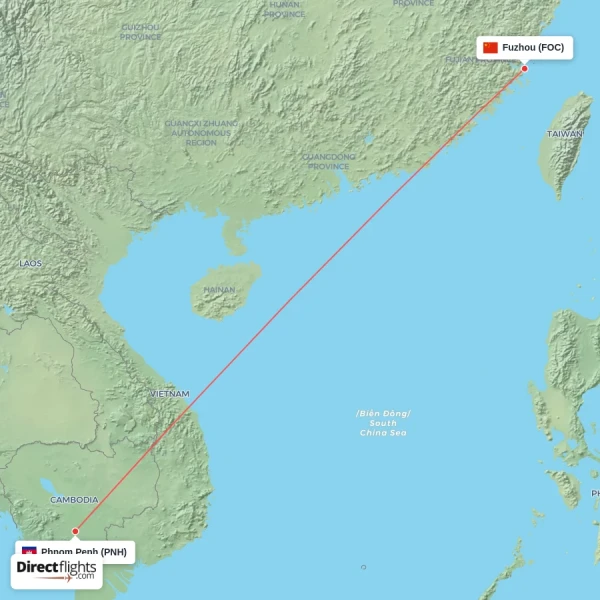 Fuzhou - Phnom Penh direct flight map