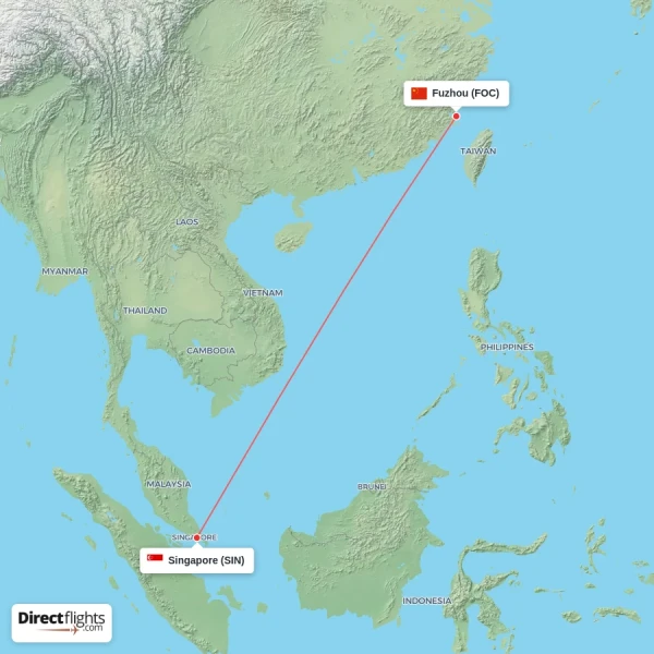 Fuzhou - Singapore direct flight map