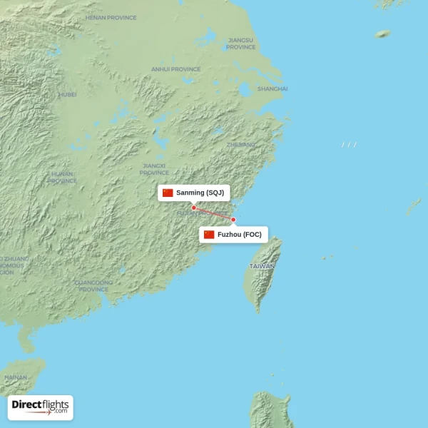 Fuzhou - Sanming direct flight map