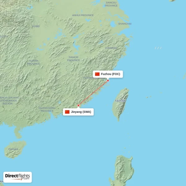 Fuzhou - Jieyang direct flight map