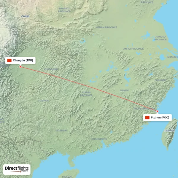 Fuzhou - Chengdu direct flight map