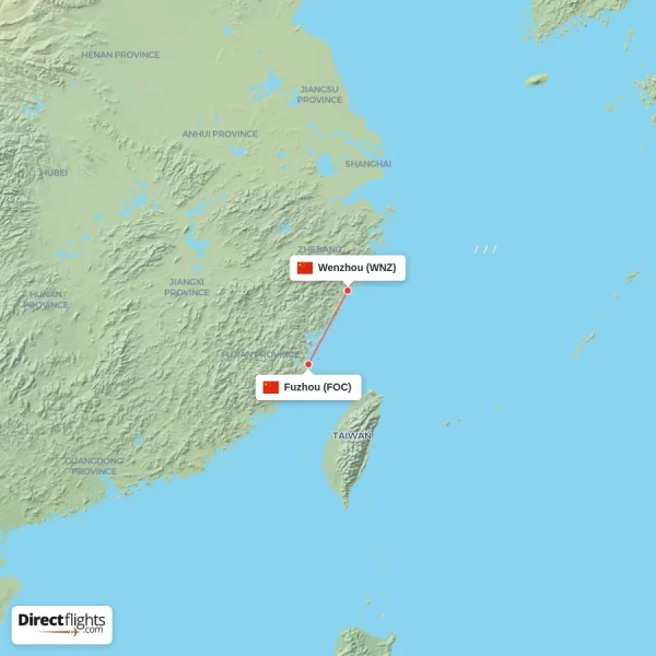Fuzhou - Wenzhou direct flight map
