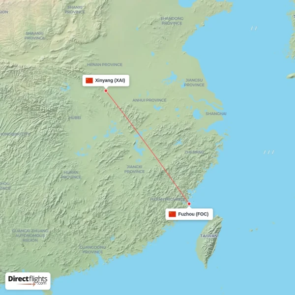 Fuzhou - Xinyang direct flight map