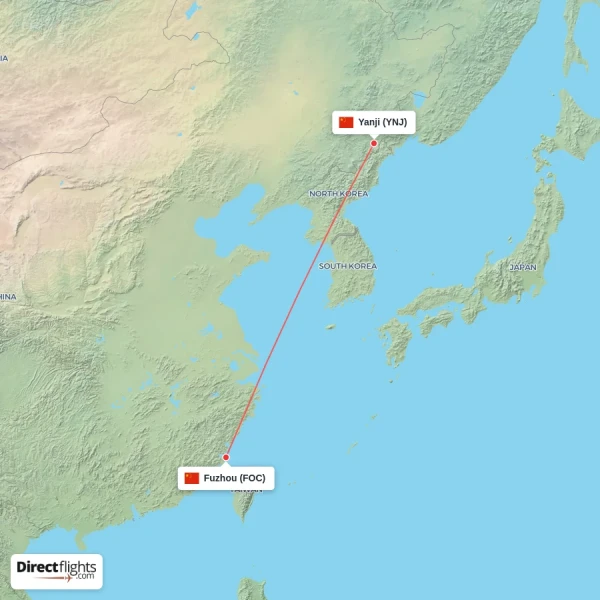 Fuzhou - Yanji direct flight map
