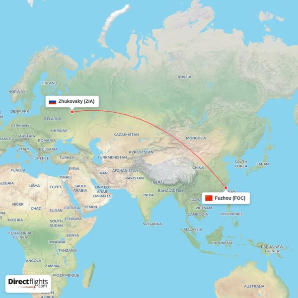 Fuzhou - Zhukovsky direct flight map