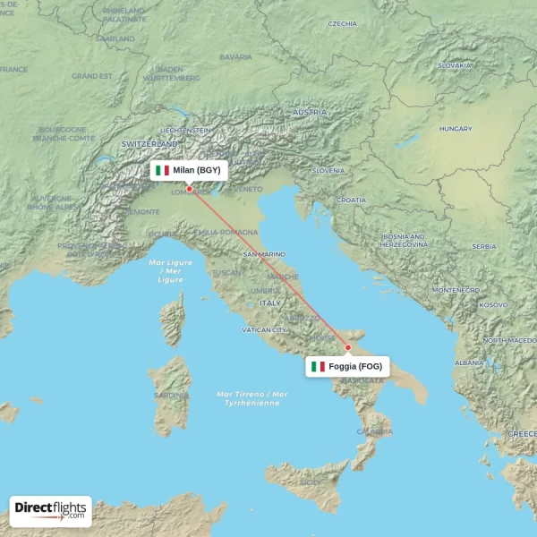 Foggia - Milan direct flight map
