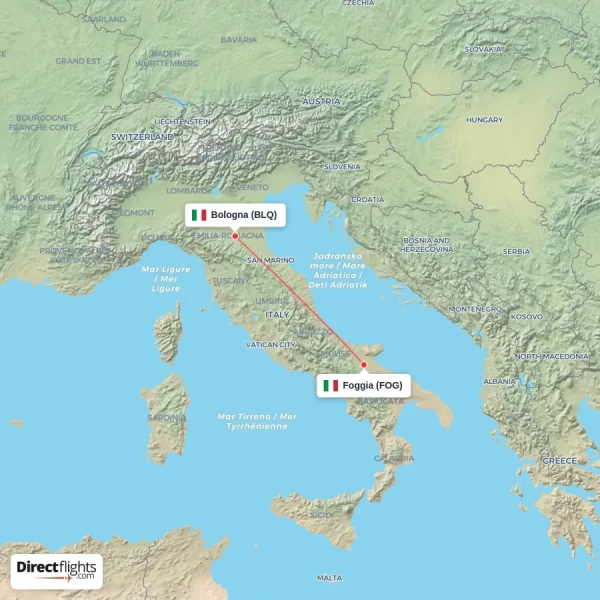 Foggia - Bologna direct flight map