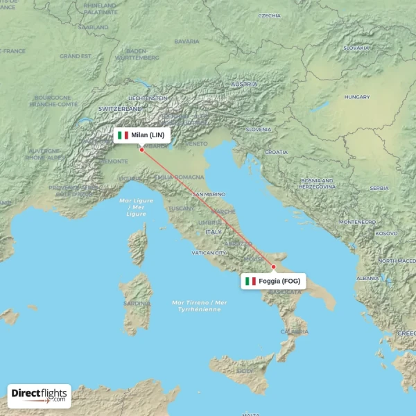 Foggia - Milan direct flight map