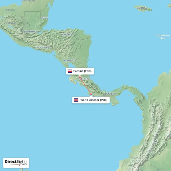 Fortuna - Puerto Jimenez direct flight map