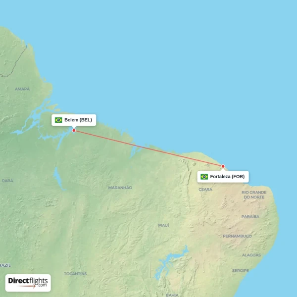 Fortaleza - Belem direct flight map