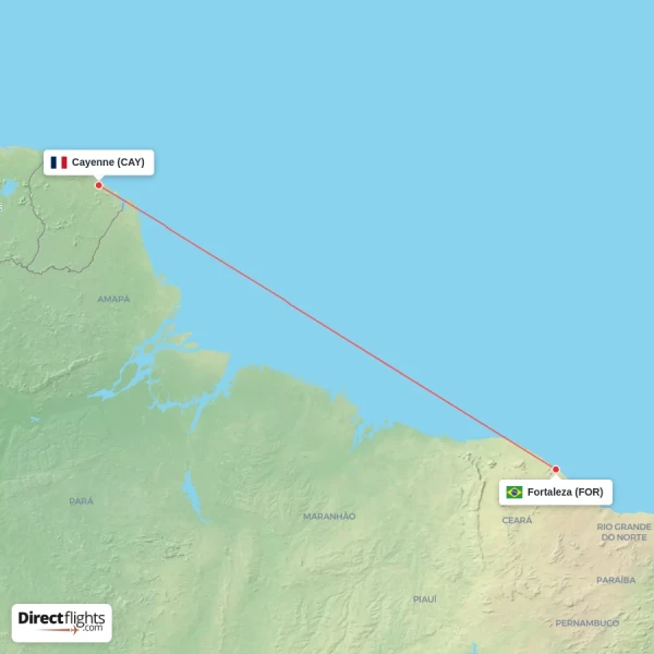 Fortaleza - Cayenne direct flight map