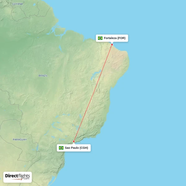 Fortaleza - Sao Paulo direct flight map