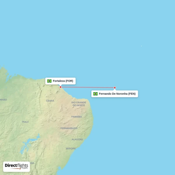 Fortaleza - Fernando De Noronha direct flight map