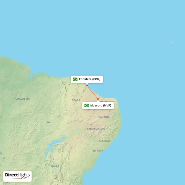 Fortaleza - Mossoro direct flight map