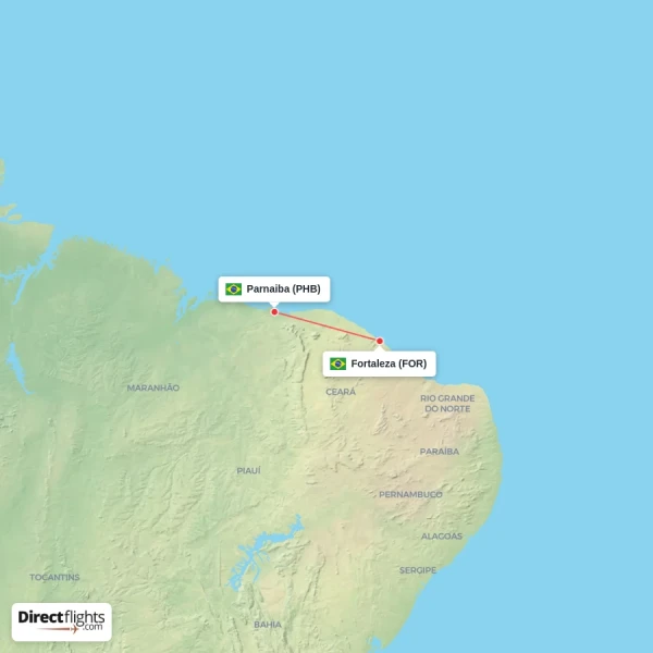 Fortaleza - Parnaiba direct flight map