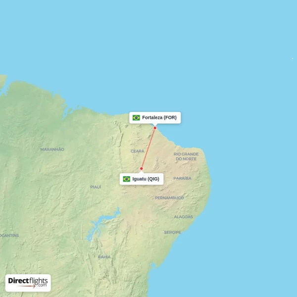 Fortaleza - Iguatu direct flight map