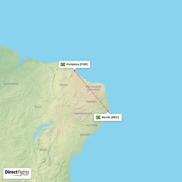 Fortaleza - Recife direct flight map