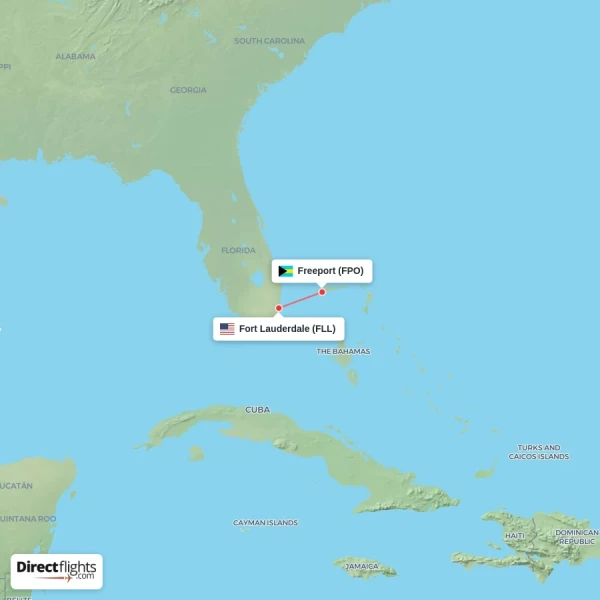 Freeport - Fort Lauderdale direct flight map