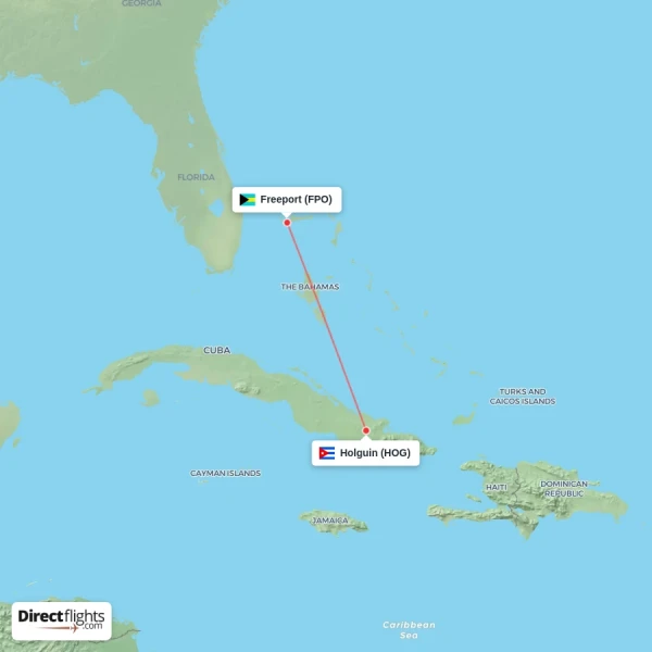Freeport - Holguin direct flight map