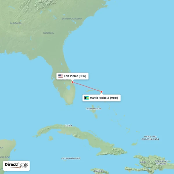 Fort Pierce - Marsh Harbour direct flight map