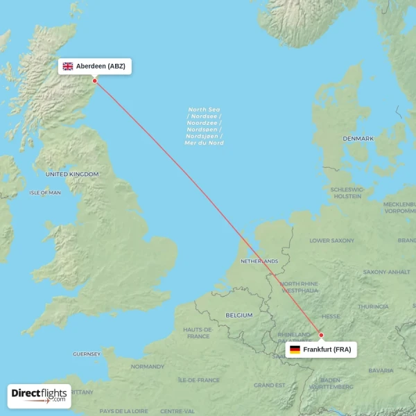 Frankfurt - Aberdeen direct flight map