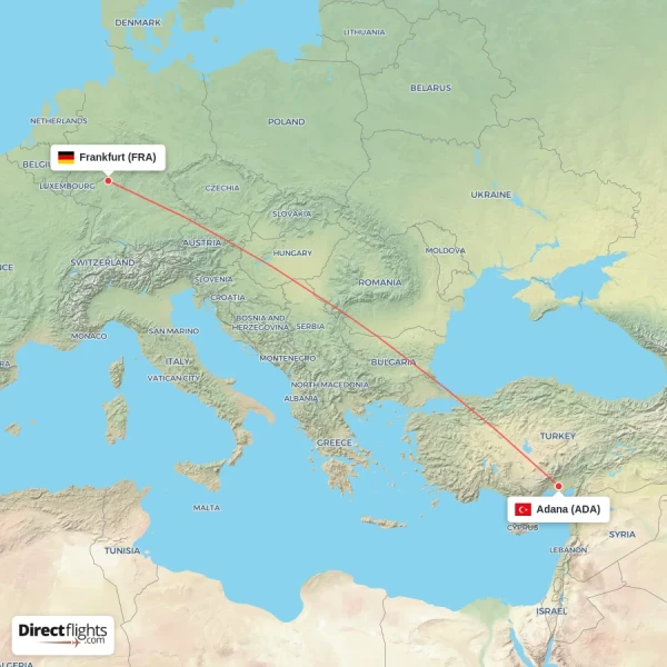 Frankfurt - Adana direct flight map