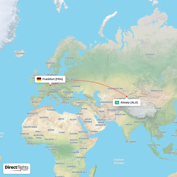 Frankfurt - Almaty direct flight map