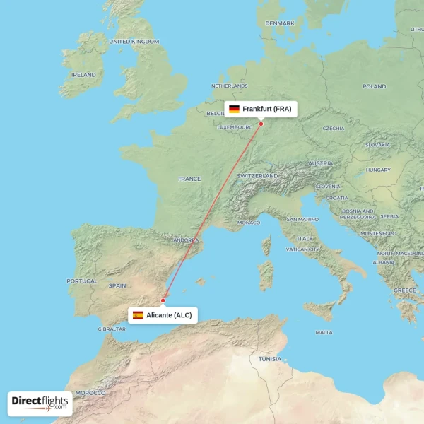 Frankfurt - Alicante direct flight map