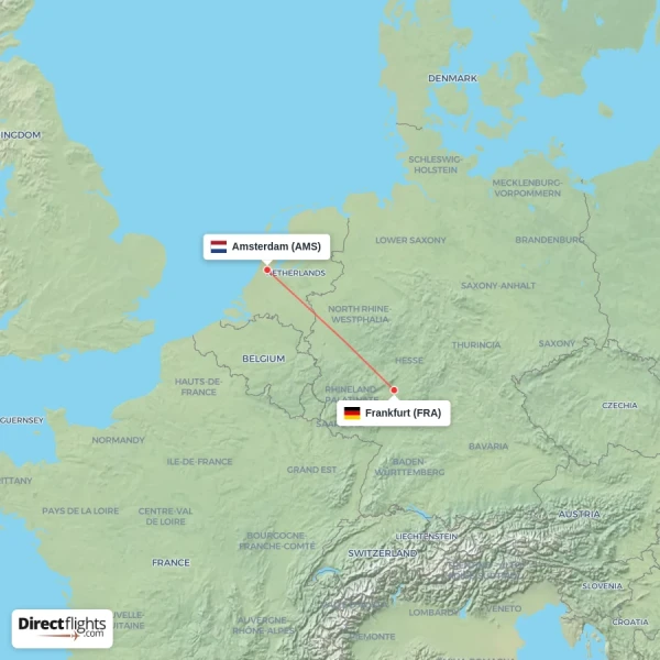Frankfurt - Amsterdam direct flight map