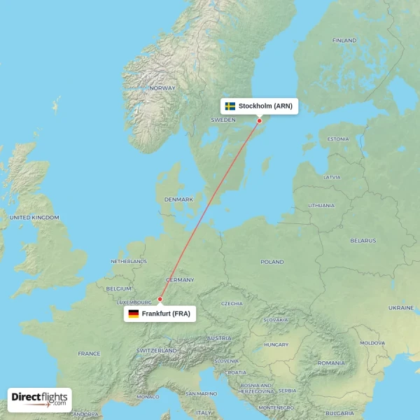 Frankfurt - Stockholm direct flight map