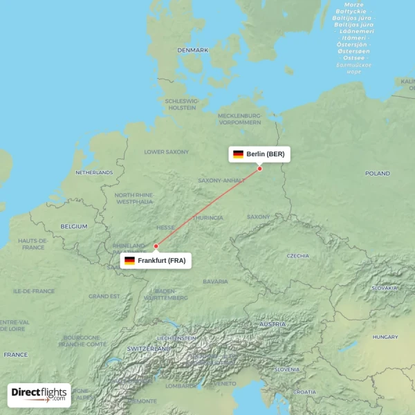 Frankfurt - Berlin direct flight map