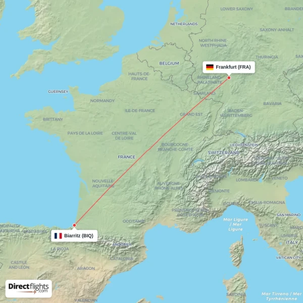 Frankfurt - Biarritz direct flight map