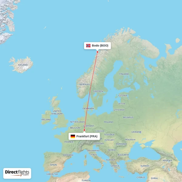 Frankfurt - Bodo direct flight map