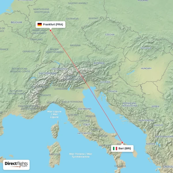 Frankfurt - Bari direct flight map