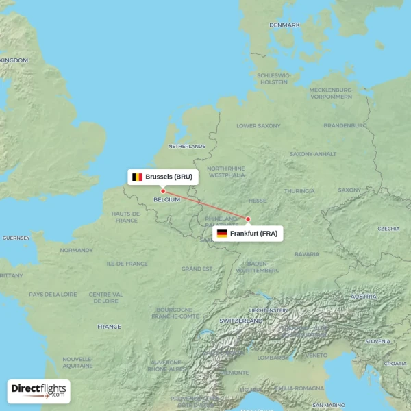 Frankfurt - Brussels direct flight map