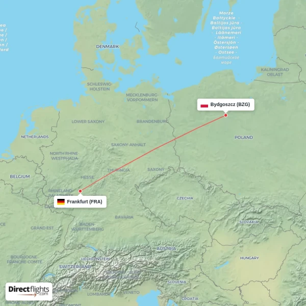 Frankfurt - Bydgoszcz direct flight map