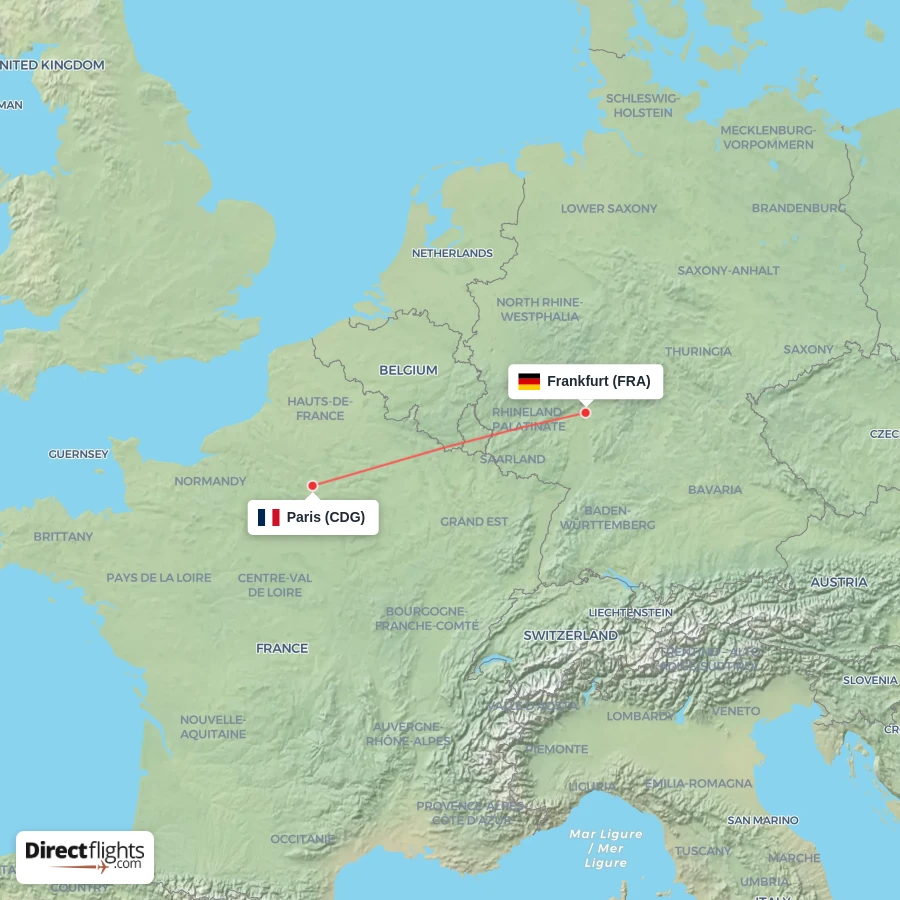 FRA - CDG route map