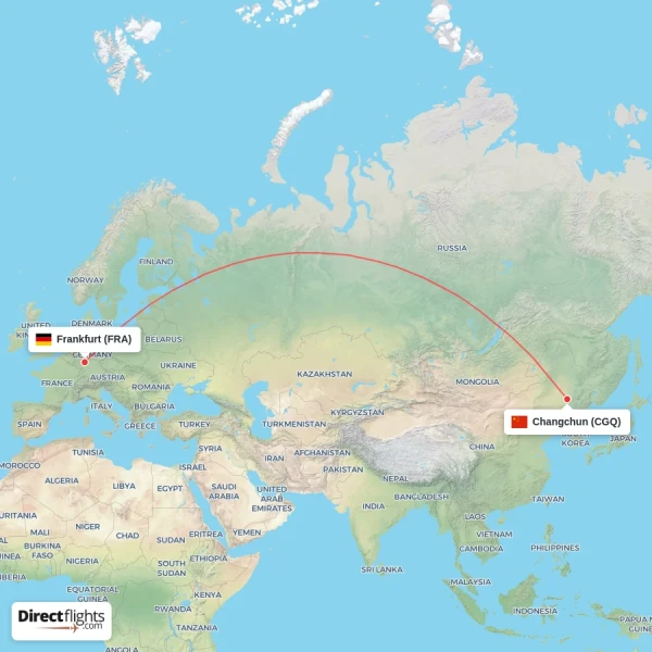 Frankfurt - Changchun direct flight map