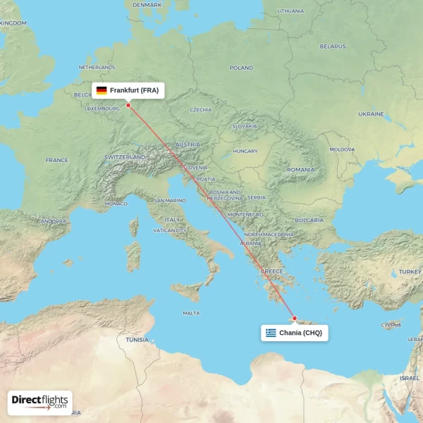Frankfurt - Chania direct flight map