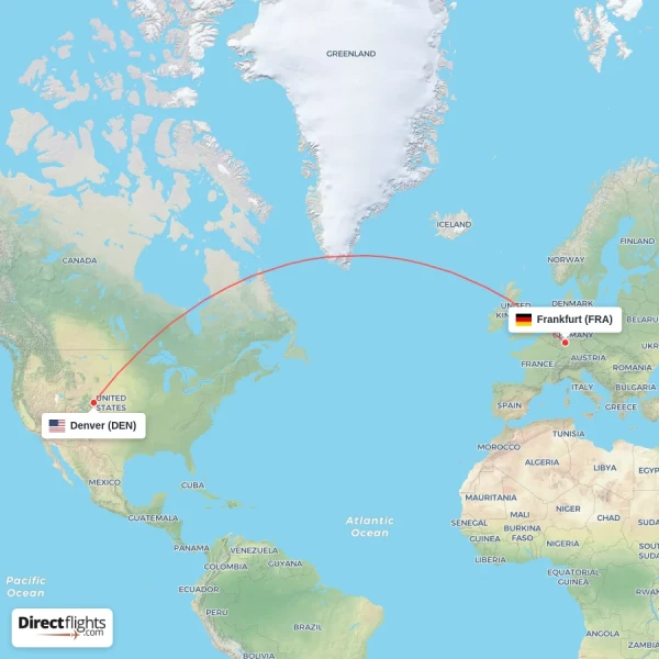 Frankfurt - Denver direct flight map
