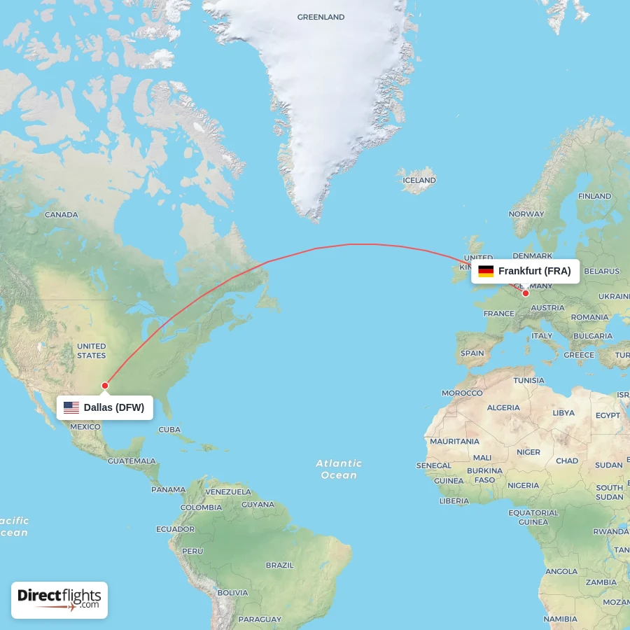 FRA - DFW route map