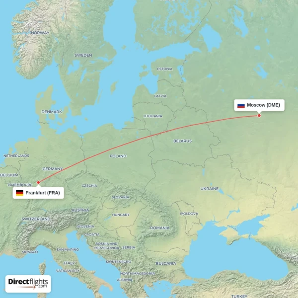 Frankfurt - Moscow direct flight map